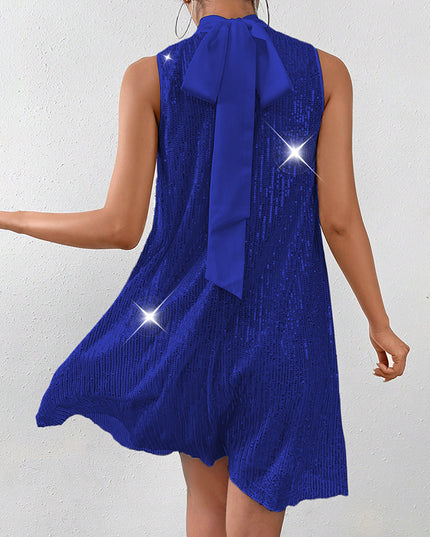 Women's Sparkly Sequin Sleeveless Mock Neck Dress Glittery Evening Party Dress
