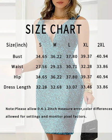 Women's Sequin Cocktail Dress Sexy Deep V Neck Bodycon Glitter Party Midi Dress