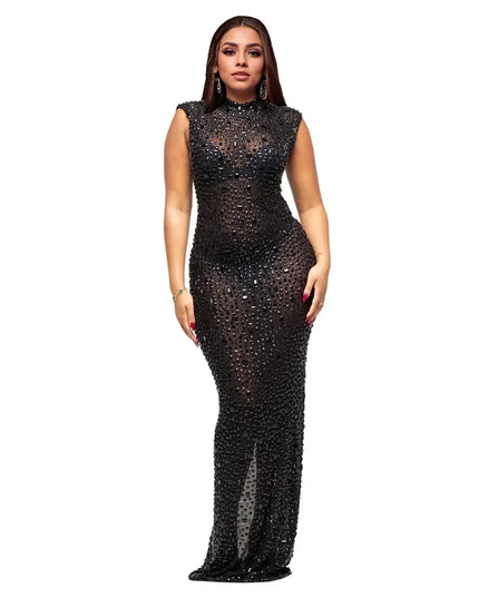 CM.YAYA 2024 Fall Diamonds Hot Rhinestones O-neck Women Sleeveless