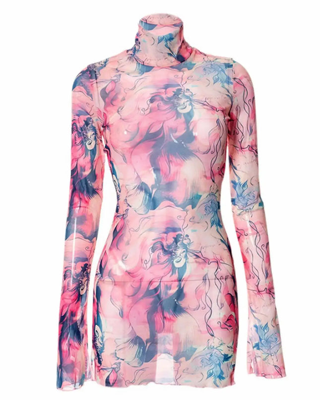 Y2K Mesh Bodycon Dress – Bell Sleeves, Open Hip Design (Copy)