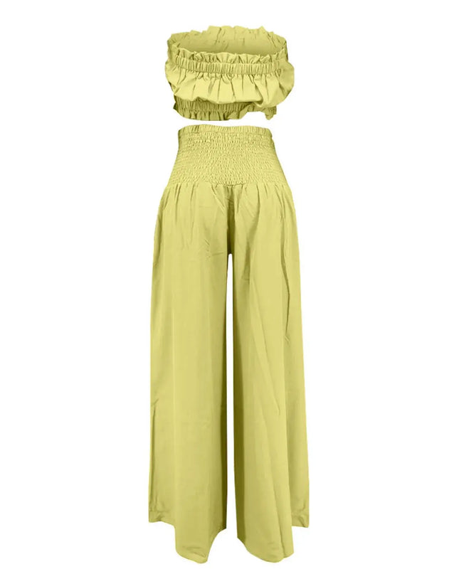 Women'S Solid 2 Piece Outfits Stylish Casual Solid Color Strapless Pantsuit Fashion.
