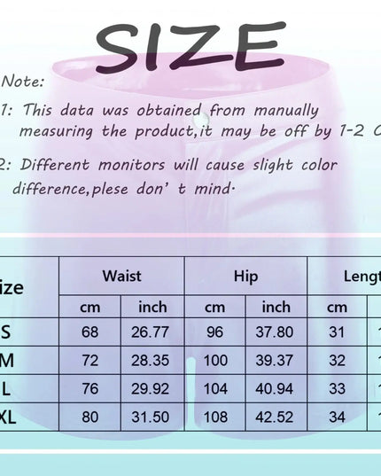 Size chart for clothing with measurements in centimeters and inches.