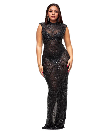 CM.YAYA 2024 Fall Diamonds Hot Rhinestones O-neck Women Sleeveless