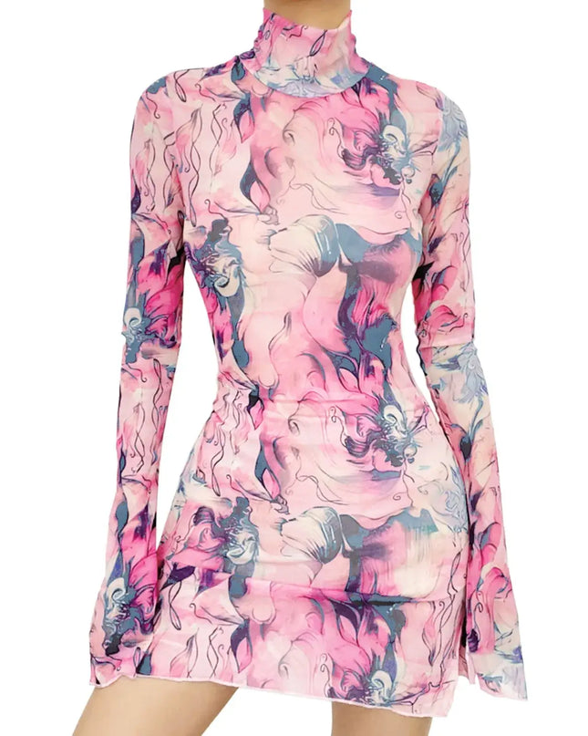 Y2K Mesh Bodycon Dress – Bell Sleeves, Open Hip Design (Copy)