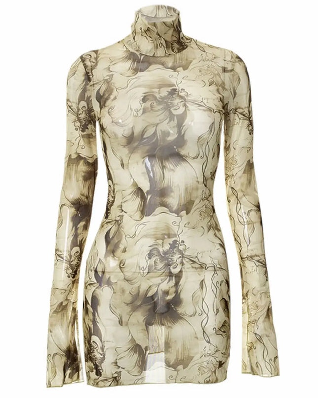 Y2K Mesh Bodycon Dress – Bell Sleeves, Open Hip Design (Copy)