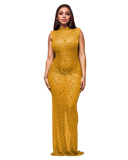 CM.YAYA 2024 Fall Diamonds Hot Rhinestones O-neck Women Sleeveless