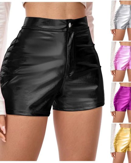 Black metallic shorts with additional colors shown on a white background