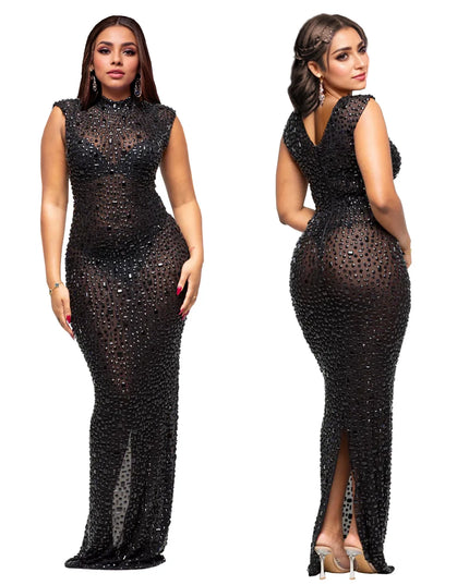 CM.YAYA 2024 Fall Diamonds Hot Rhinestones O-neck Women Sleeveless