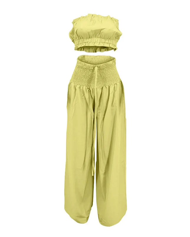 Women'S Solid 2 Piece Outfits Stylish Casual Solid Color Strapless Pantsuit Fashion.