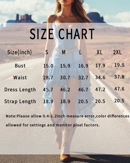 Women's Bohemian Dress, Sleeveless Spaghetti Strap Bodycon Mini Dress With Irregular Ruffled Hem For Music Festival & Rock Party, NO Belt