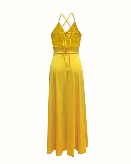 Women's Sexy Deep V Neck Maxi Dress Spaghetti Strap Sleeveless Backless High Slit Long Dress