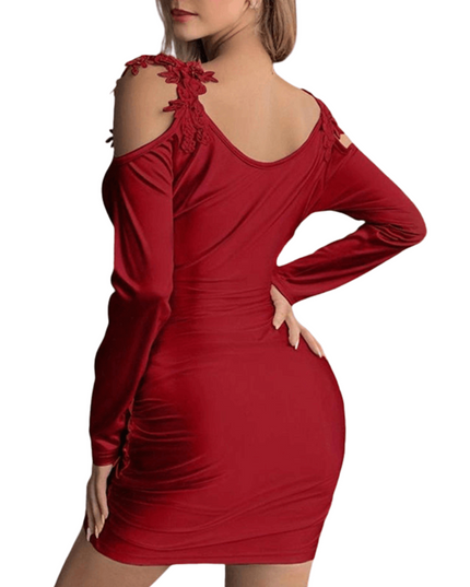Red dress with long sleeves and cut-out shoulders on a white background