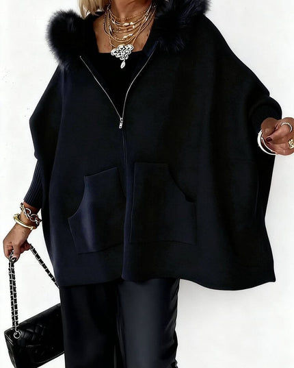 Ins Plush Hooded Cardigan Fashion Warm Pockets Zip-up Knitted Jacket Casual Outerwear Batwing Sleeve Sweater Women's Clothing