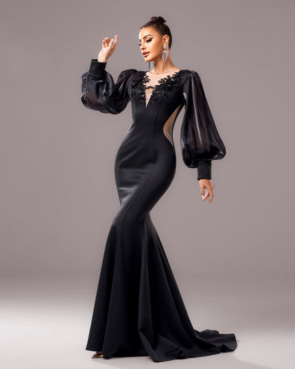 Long Sleeve Round Neck Banquet Applique Sheath Fishtail Dress