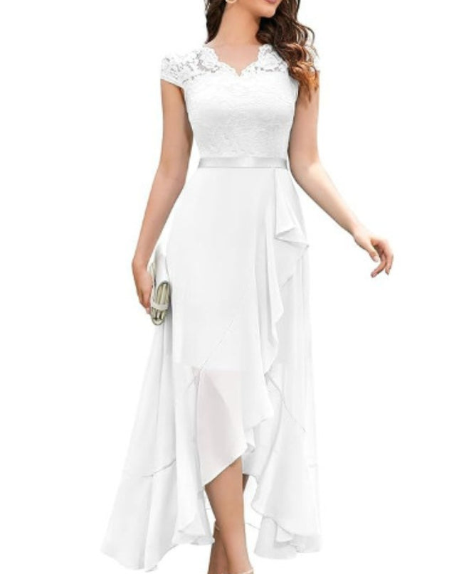 New Elegant Lace Party Dress, Ladies' Long Formal Evening Dress, Floral Embroidery Bridesmaid Dress