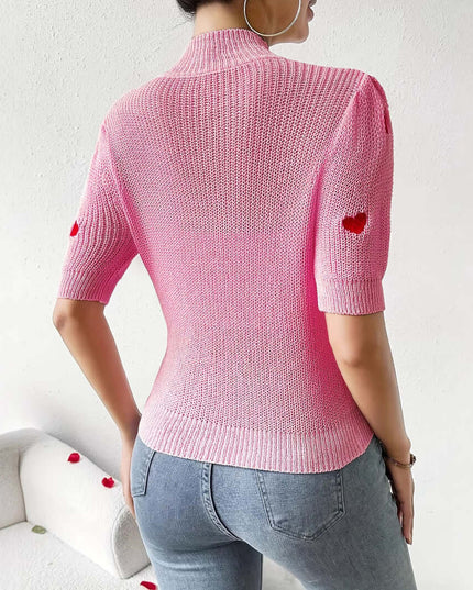 Fashion High-neck Heart Knit Short Sleeve Women
