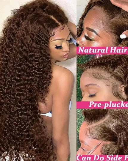 13x4 Brown Curly Wig – Pre-Plucked & Glueless