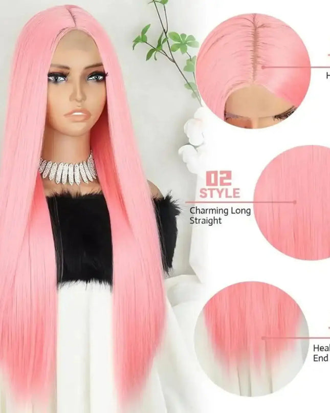 13x6 HD Light Pink Bone Straight Lace Front Wig – 36 Inch 100% Brazilian Human Hair, Glueless Natural Look for Women
