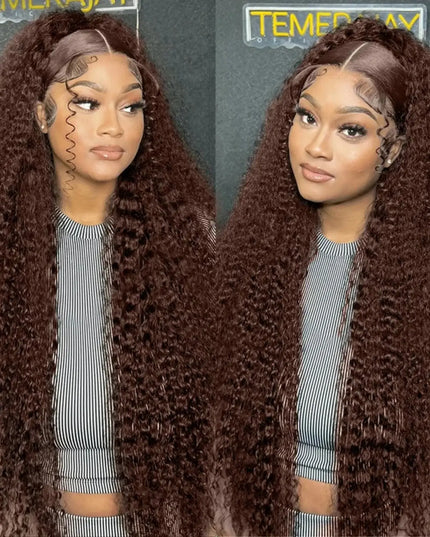 13x6 Transparent Lace Deep Wave Human Hair Wig – 30" Brown