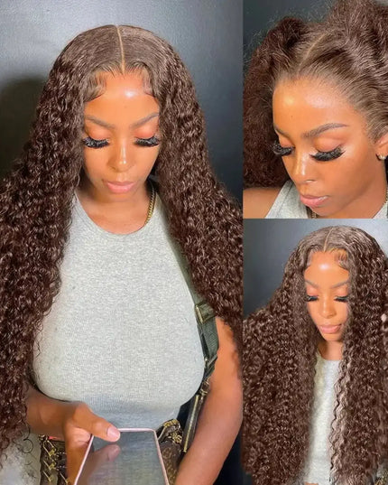13x6 Transparent Lace Deep Wave Human Hair Wig – 30" Brown
