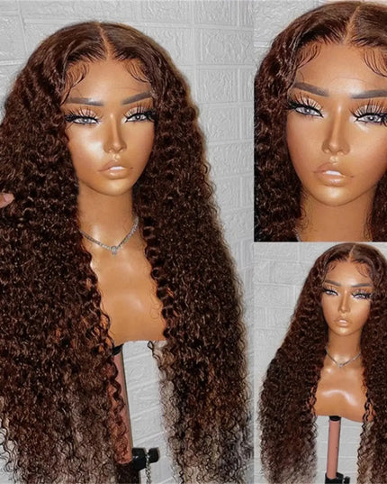 13x6 Transparent Lace Deep Wave Human Hair Wig – 30" Brown