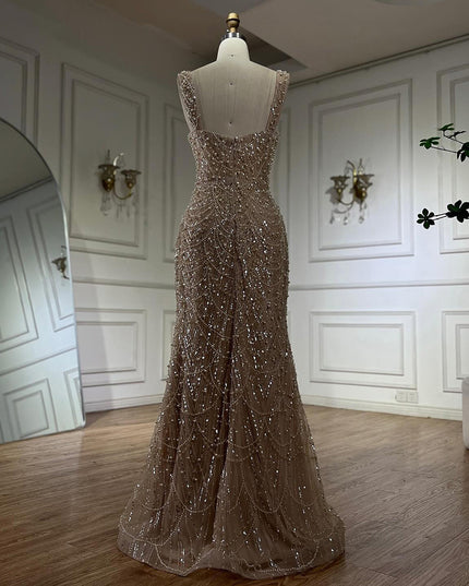 Nude Elegant Sling Light Luxury High-end Pearl Beaded Dress