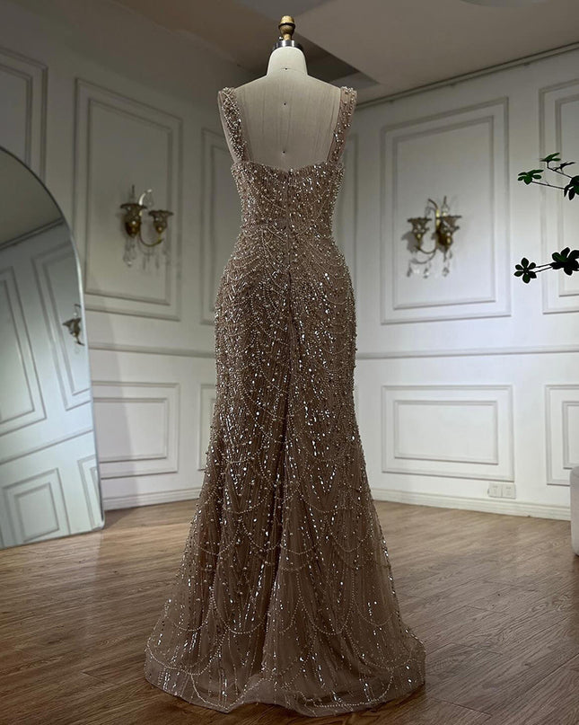 Nude Elegant Sling Light Luxury High-end Pearl Beaded Dress