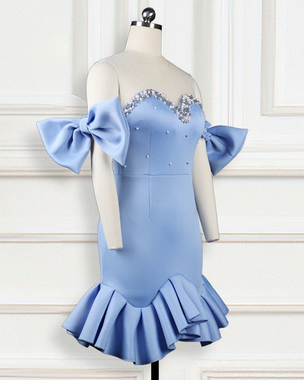 See-Through Mesh And Beaded Ruffles Women's Dress