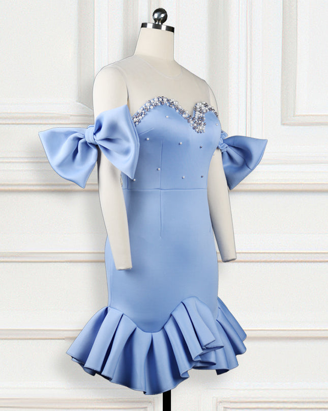 See-Through Mesh And Beaded Ruffles Women's Dress