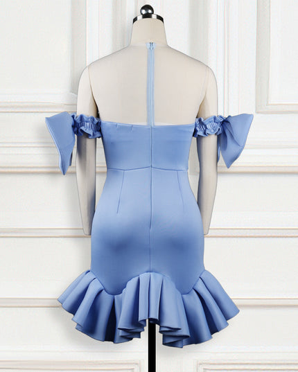 See-Through Mesh And Beaded Ruffles Women's Dress