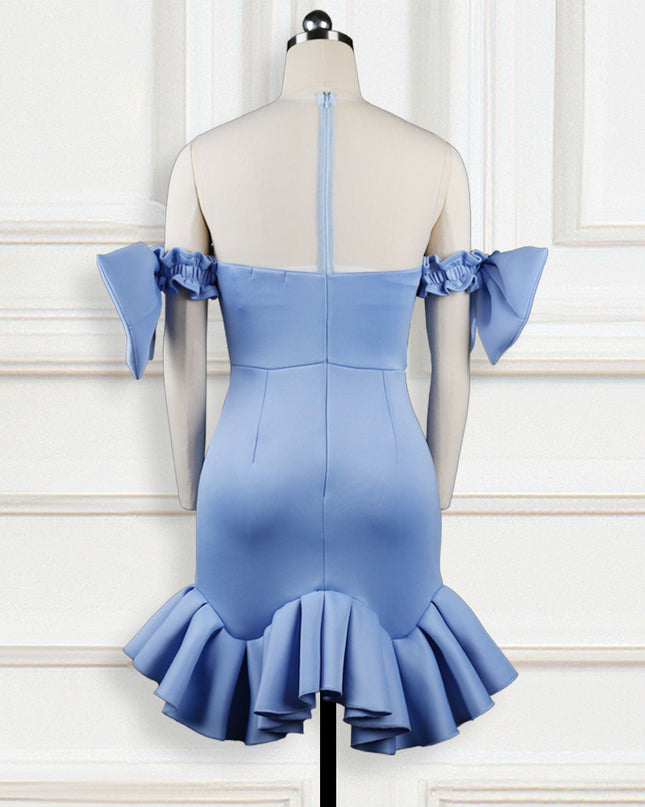 See-Through Mesh And Beaded Ruffles Women's Dress