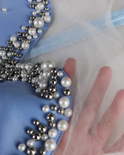 See-Through Mesh And Beaded Ruffles Women's Dress