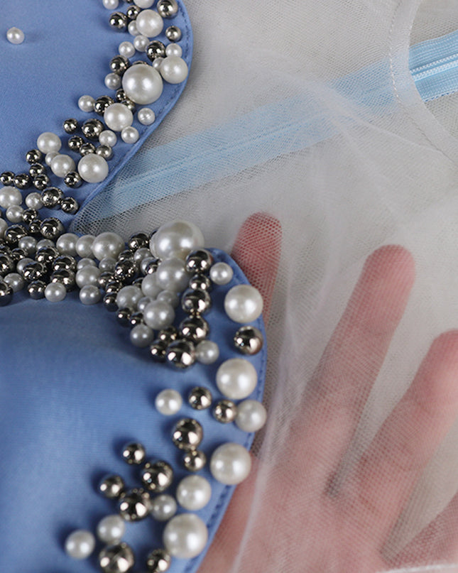 See-Through Mesh And Beaded Ruffles Women's Dress