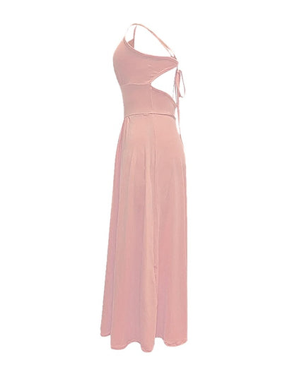 Women's Sexy Deep V Neck Maxi Dress Spaghetti Strap Sleeveless Backless High Slit Long Dress