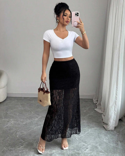New Lace High Waist Flattering Sheath Slimming Dress Fall Winter Skirt