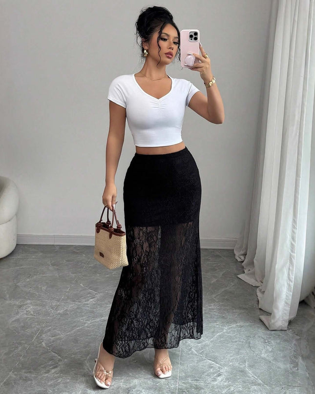 New Lace High Waist Flattering Sheath Slimming Dress Fall Winter Skirt