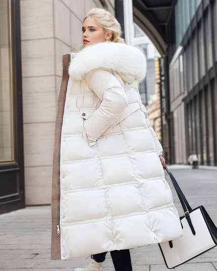 Women's Winter Long Jacket with Fur Hood - Stylish & Warm