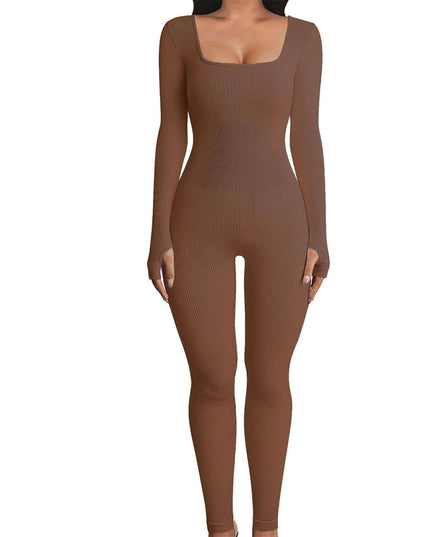 Fall Winter Hot-selling Women's Clothing Long Sleeve Jumpsuit Yoga Sexy One-piece Square Collar Sportwear