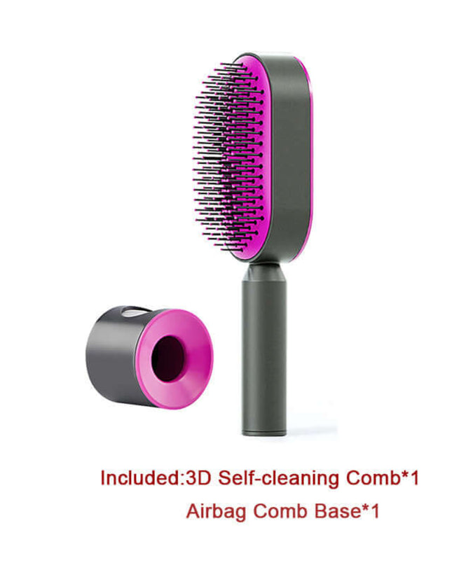 Hairbrush with pink bristle head and gray base on a white background