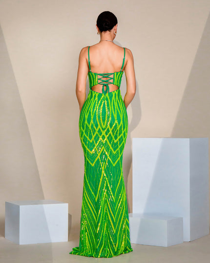 V-neck Strap Sequined Fishtail Evening Dress