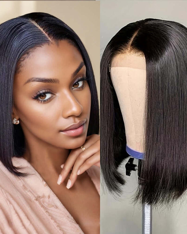 4x4 Lace Closed Non-toxic Wig, Synthetic Wig, Straight Wave Head, 10-inch Non-adhesive Lace Front Piece, Suitable For The Whole Scene.