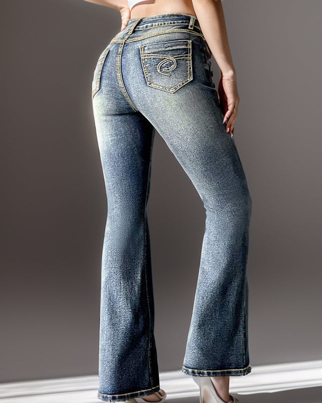 Women's Vintage Embroidered Jeans - High Elastic Design
