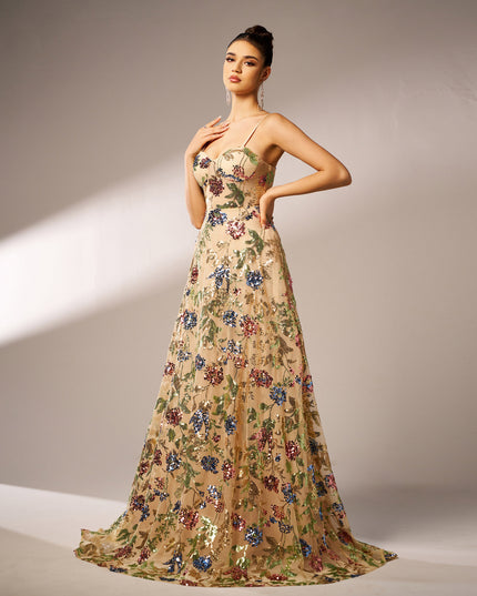 Elegant Sleeveless Sequined Suspender Evening Dress