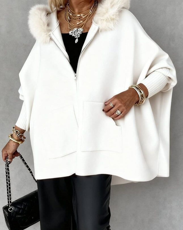 Ins Plush Hooded Cardigan Fashion Warm Pockets Zip-up Knitted Jacket Casual Outerwear Batwing Sleeve Sweater Women's Clothing