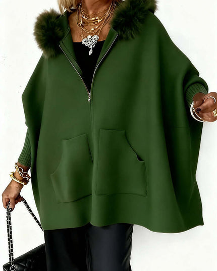 Ins Plush Hooded Cardigan Fashion Warm Pockets Zip-up Knitted Jacket Casual Outerwear Batwing Sleeve Sweater Women's Clothing