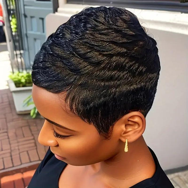 Women's Elegant Elf Haircut Non-toxic Wig - Brazilian Remy Real Hair, Natural Color, Short Straight