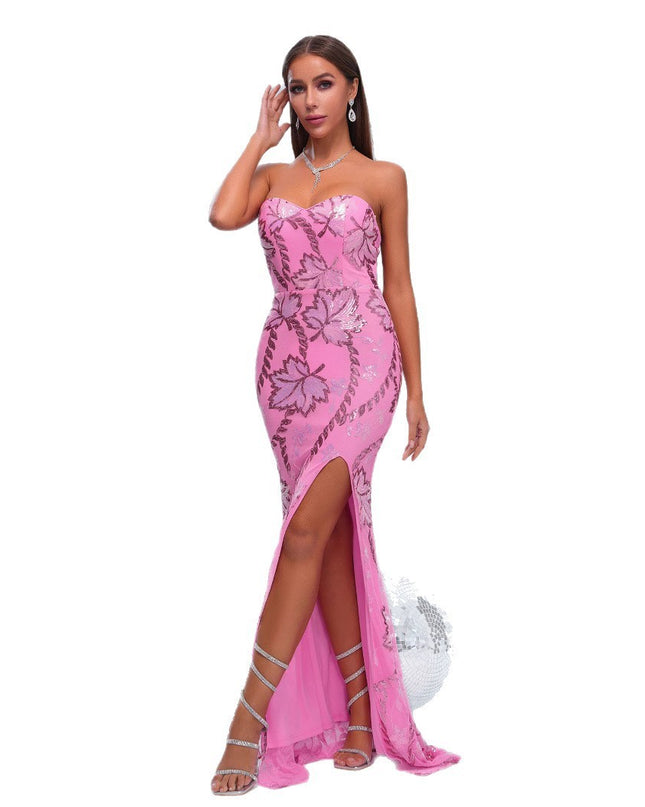 Wrapped Chest Off-neck Sheath Sequined Banquet Fishtail Evening Dress