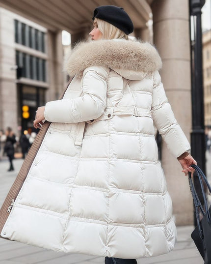 Women's Winter Long Jacket with Fur Hood - Stylish & Warm