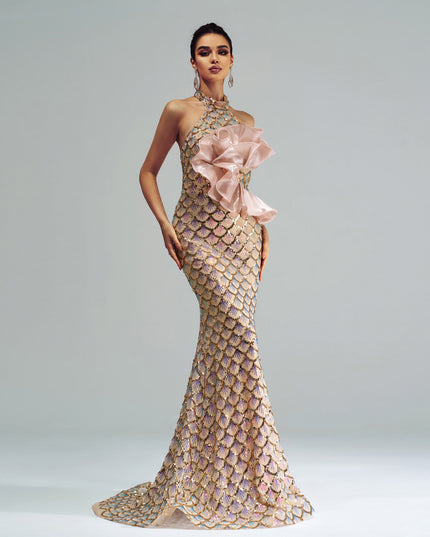 Halter Sequined Mermaid Evening Dress