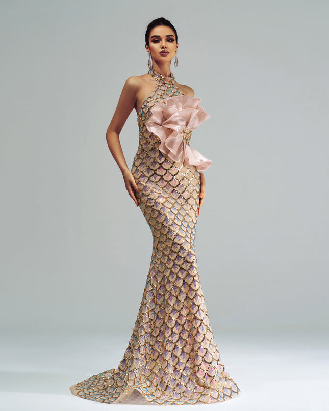Halter Sequined Mermaid Evening Dress